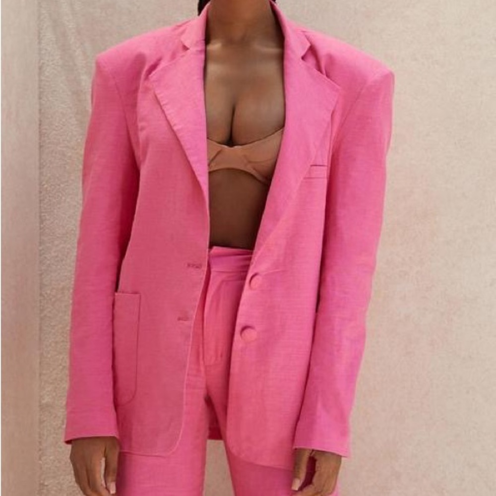 pink linen suit set